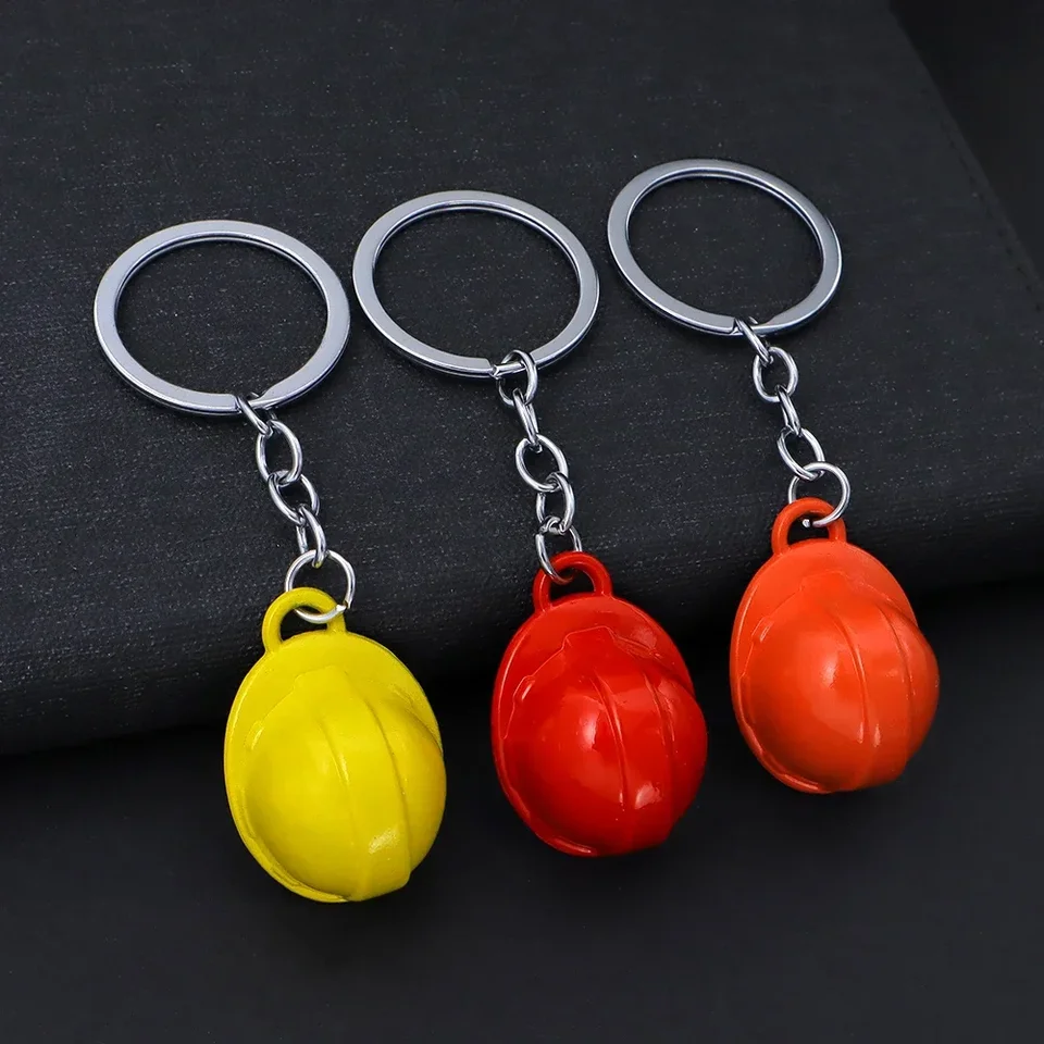 3D Hard Hat Keychain - Plastic Safety Helmet Key Ring, Yellow Or White, Decorative Gift