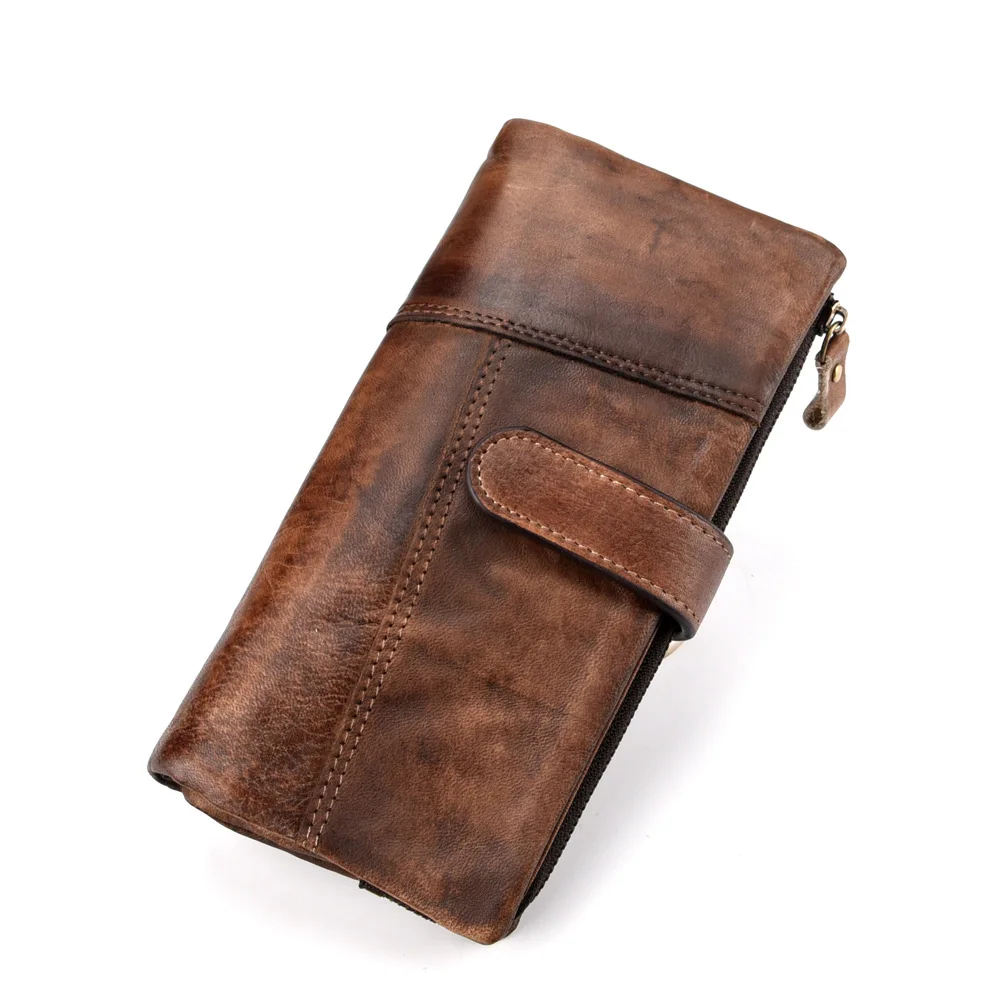 

Men Money Bag Long Purse Multi-Cards Holder High Quality Coin Pocket Cash Casual Male Vintage Genuine Leather Bifold Wallet