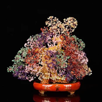 Natural Colorful Crystal Jade Pieces Fully Handmade Money Tree Home Decoration Attract Wealth Good Luck Chinese House Move Giftf 1