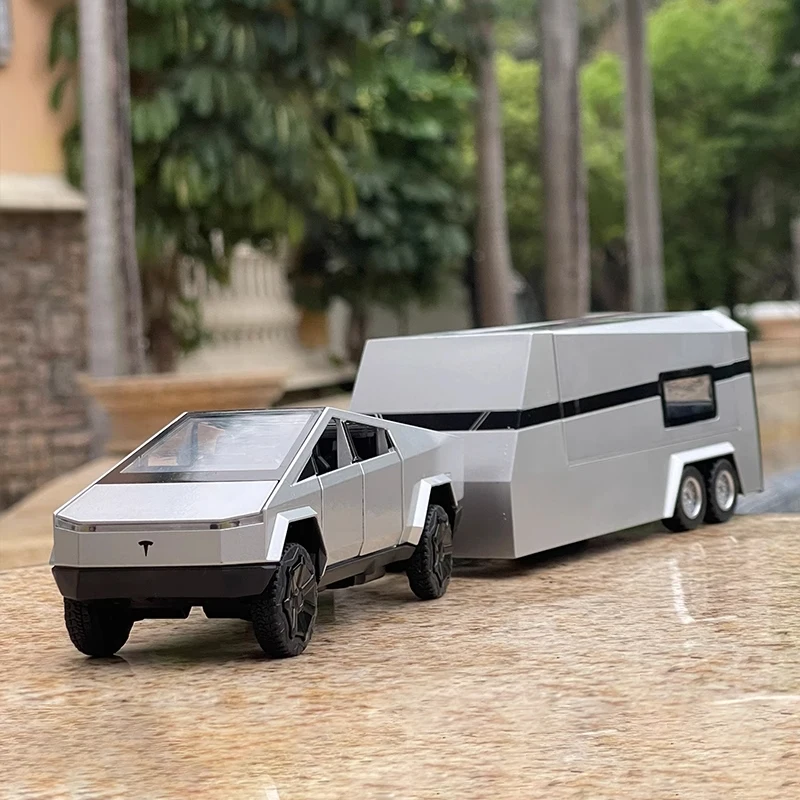 1:32 Tesla Cybertruck Trailer Car Mpv Van Lega Diecast E Veicoli Giocattolo Modello Di Auto Giocattolo In Metallo Collezione Di Suoni E Luci Giocattol