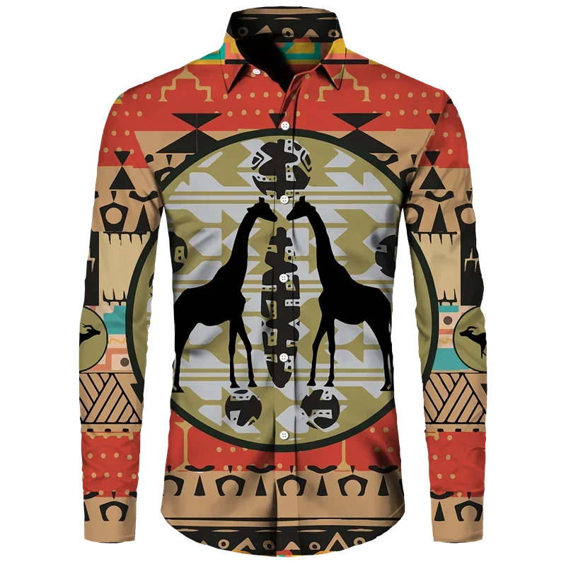 thumbnail image 1 of Camisa con botones para hombre nueva, camisas de manga larga con estampado africano Dashiki, ropa tradicional para parejas, ropa de calle de estilo étnico de hip hop, 1 of 5