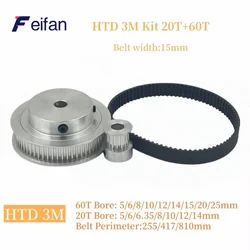 Enhanced Timing Pulley and Belt Set - 3:1 Ratio, 15mm Width, 60T/20T Configuration - BF - 60T Bore 12mm