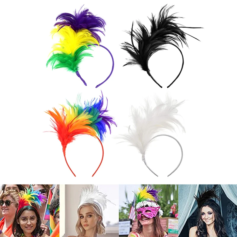 

Colorful Mardi Gras Feather Headband Flapper Headpiece Adult Party Costume Hair Accessories