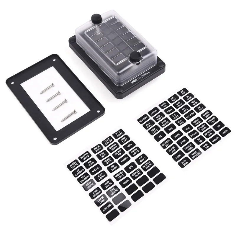 MICTUNING Car Fuse Box 1 Input 12 Output Block Holder Distribution Panel Board Waterproof Protection Cover Sticker Labels Tools