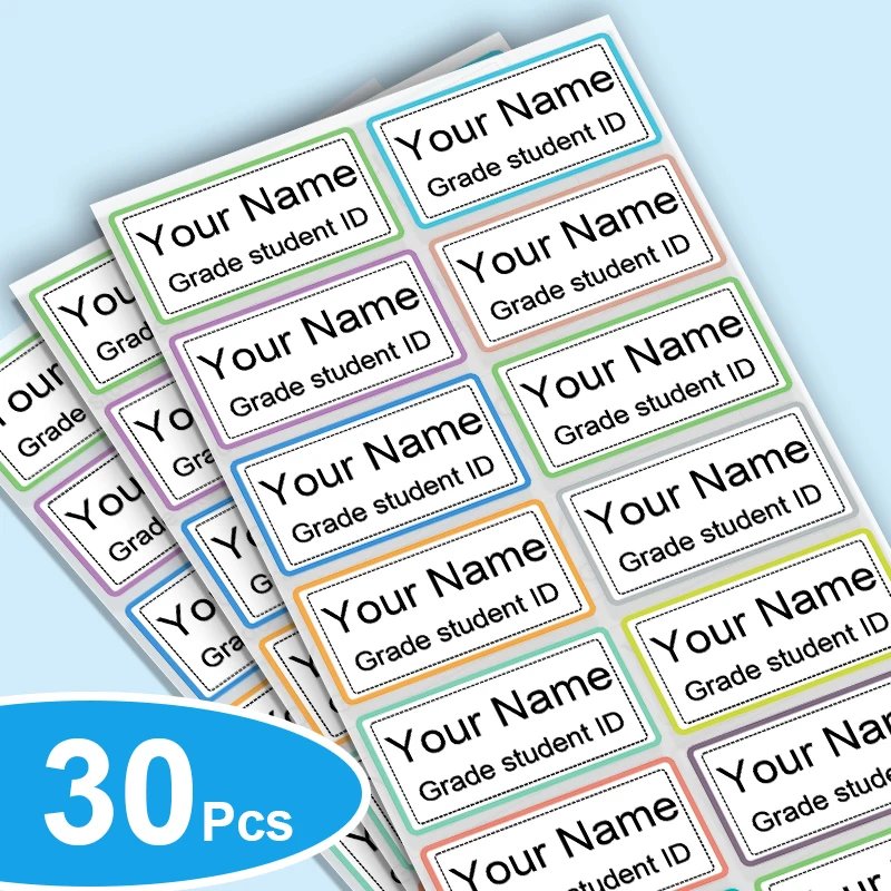 מדבקות שמות בגודל גדול מותאמות אישית, טקסט מרובה שורות, מדבקות שמות לכיתת תלמידים / תוויות למשרד בית ספר, עמידות ועמידות במים