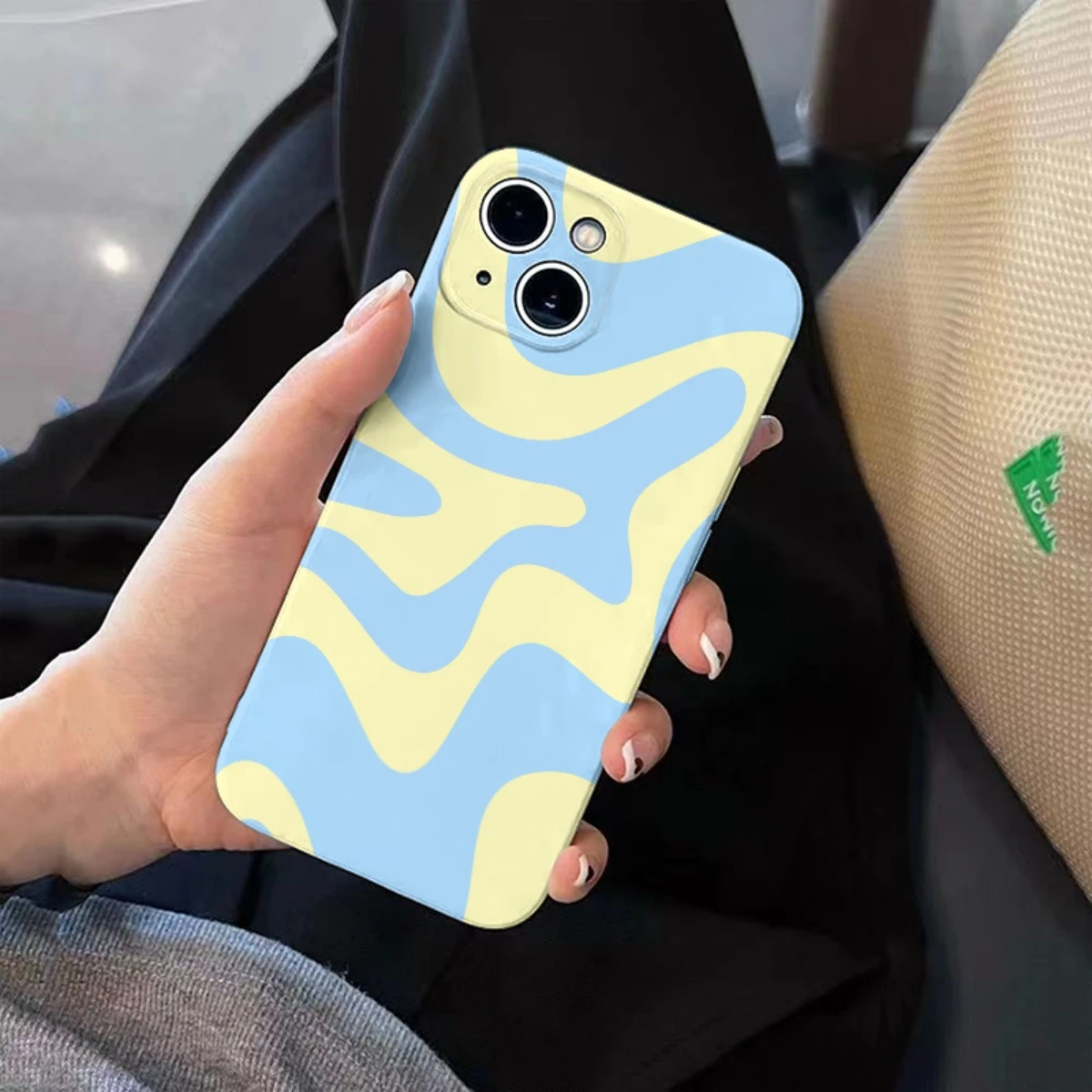 Abstract Waves Pattern Phone Case - Blue and Yellow Design Cover