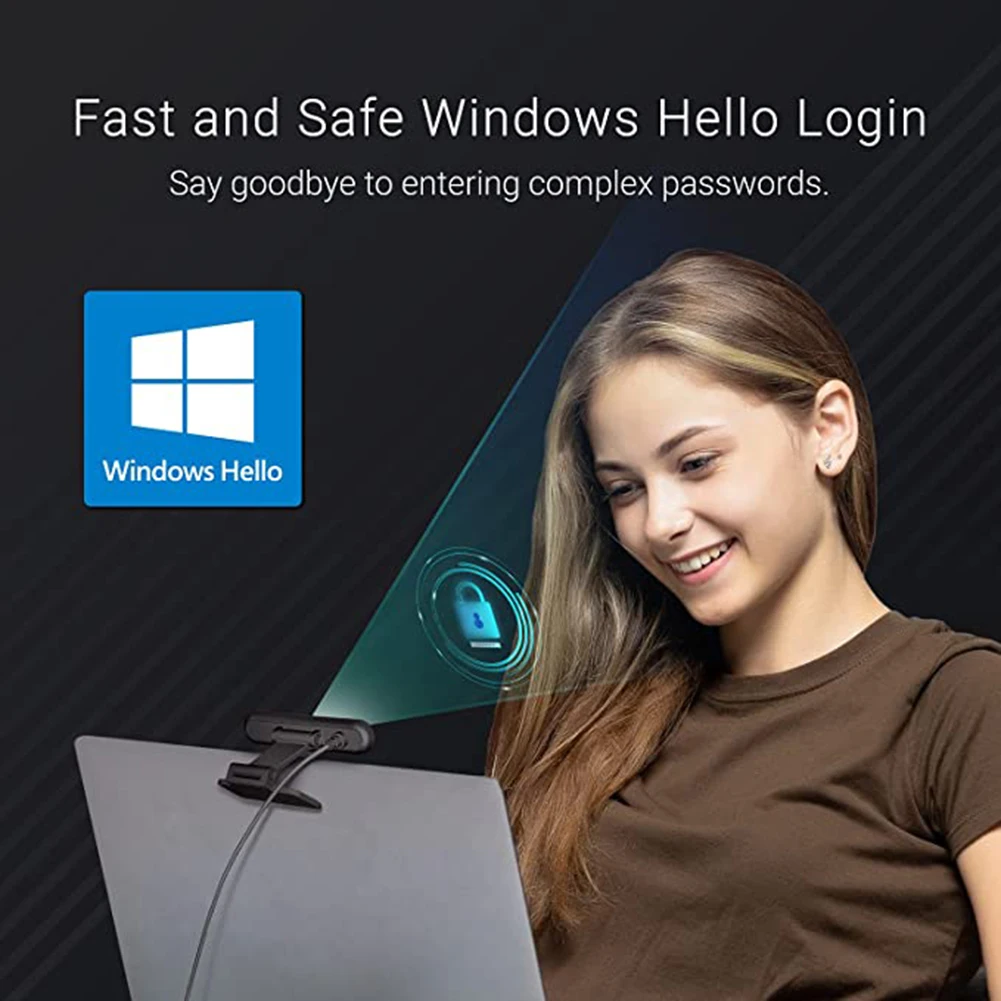 Facial Recognition Webcam Hello Identification Login Full HD 1080P 2MP Web Camera with Single Microphone For Windows 10/11