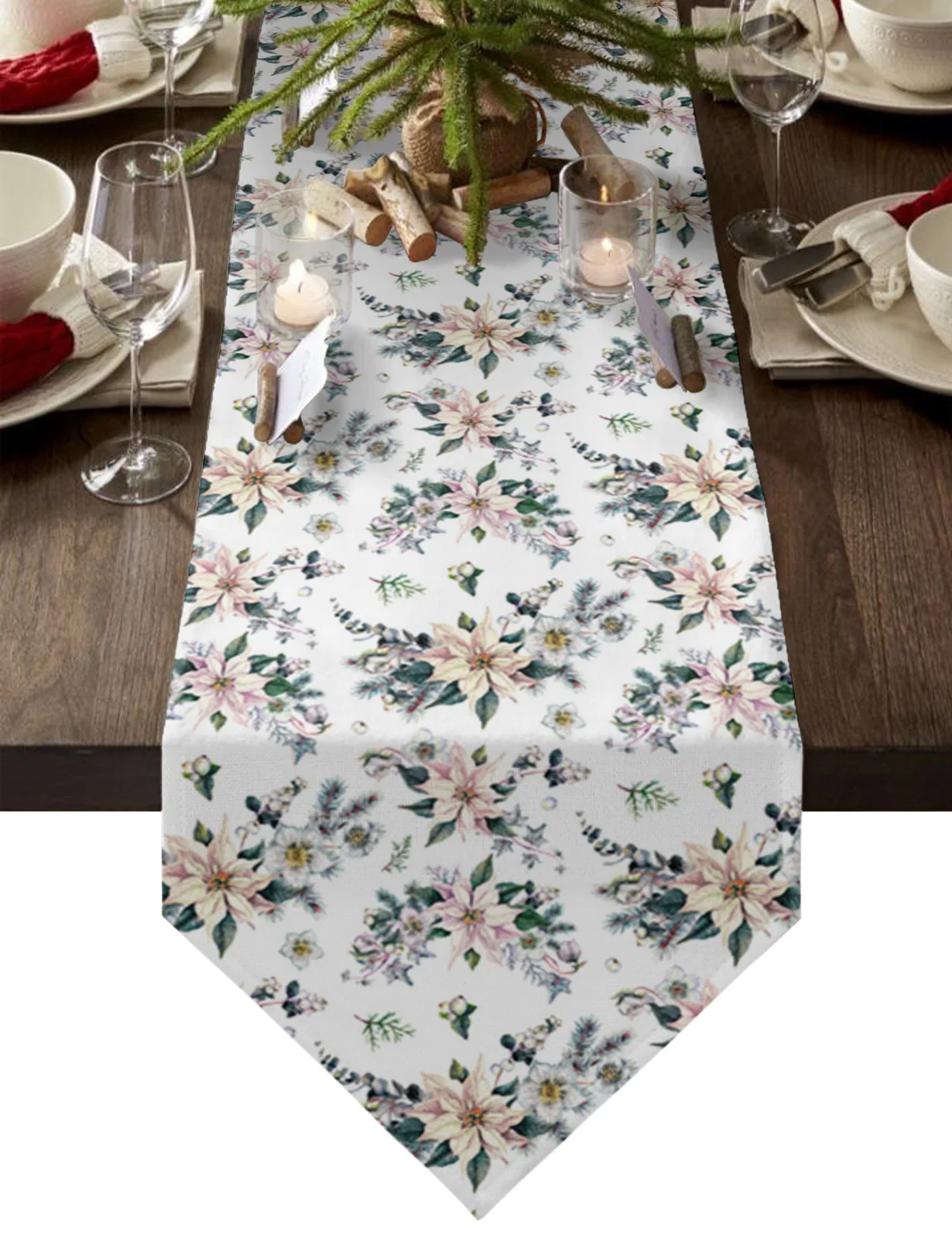

Christmas Flower Plant Table Runner Wedding Party Decor Tablecloth Holiday Kitchen Table Decor Table Runner