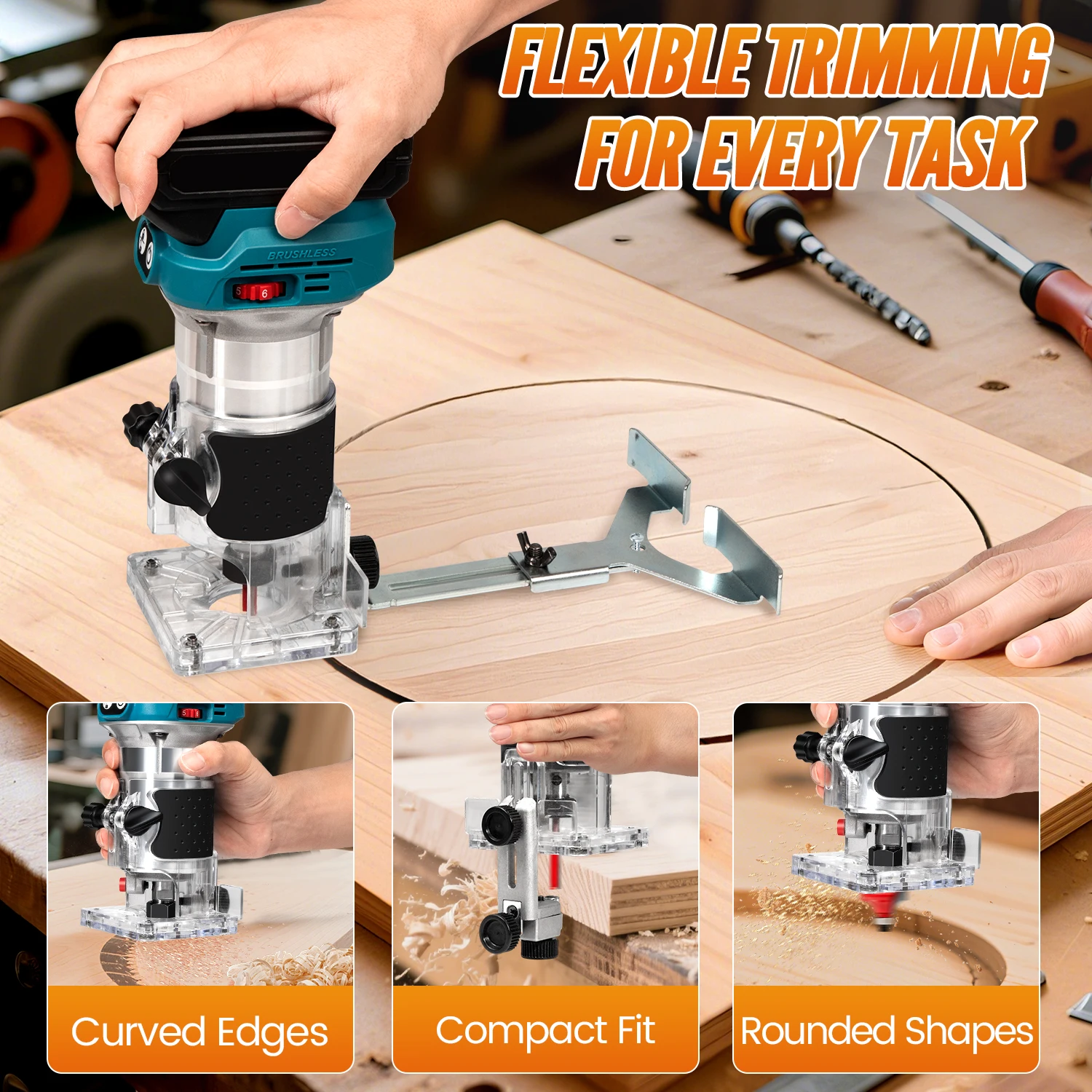 마키타 18V 배터리용 2 in 1 6단 브러시리스 전기 핸드 트리머 무선 목공 라우터 목공 조각 밀링 커터