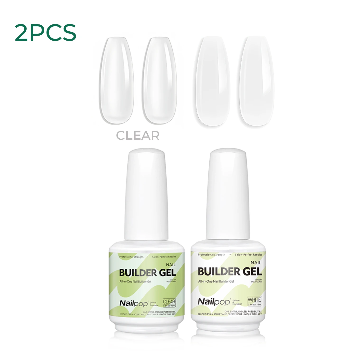 Nailpop 15ml Builder Gel: Enhanced Nail Strengthener & Extension Polish - Soak Off UV Gel Rhinestone Glue in 4 Vibrant Colors
