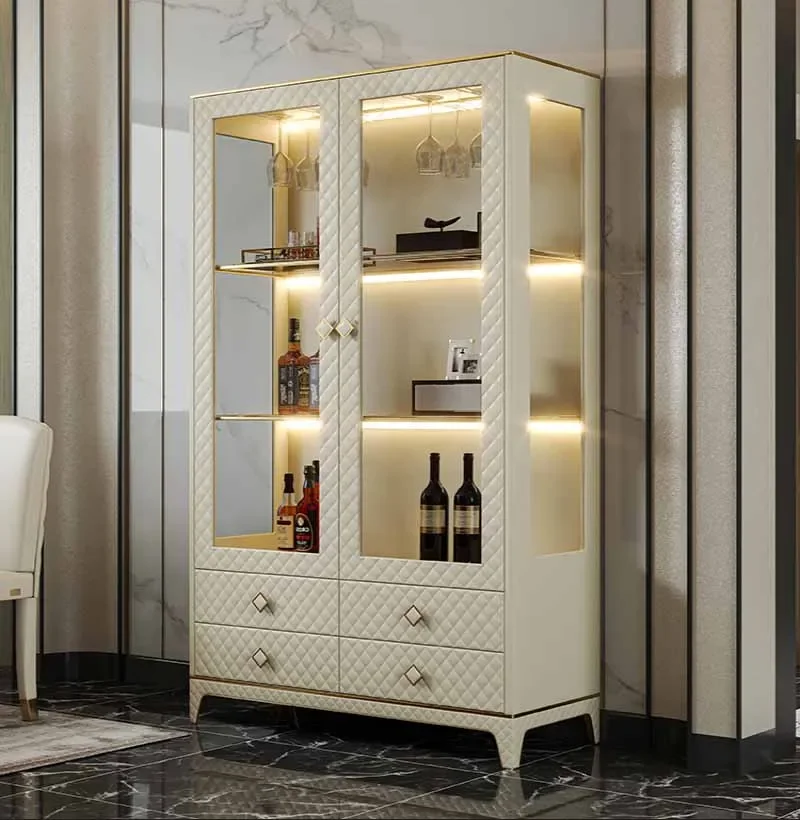 Light Luxury Restaurant Wine Cabinet Hong Kong style Furniture Meal Side Cabinet Room Hall Storage Combination P