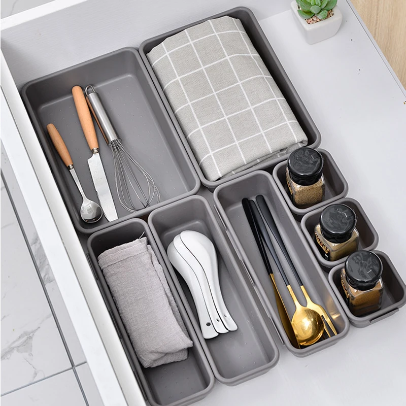 

8pcs/set Adjustable Drawer Organizer Box Trays Make Up Cosmetics Sundries Divider Holder Kitchen Bathroom Closet Jewellery Box
