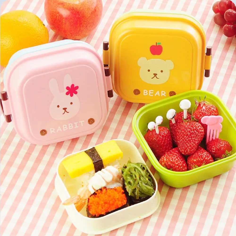 Description Picture 2 of itemCute Animal Pattern Plastic Lunch Food Box Children Baby Snack Box Double Layers Lunchbox Portable Microwave Food Container