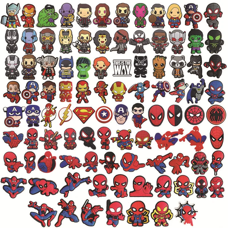 10Pcs Cute Cartoon Marvel Spiderman Shoe Charms DIY Funny Shoe Accessories  Fit Croc Clogs Decorations Buckle Unisex Gifts Jibz