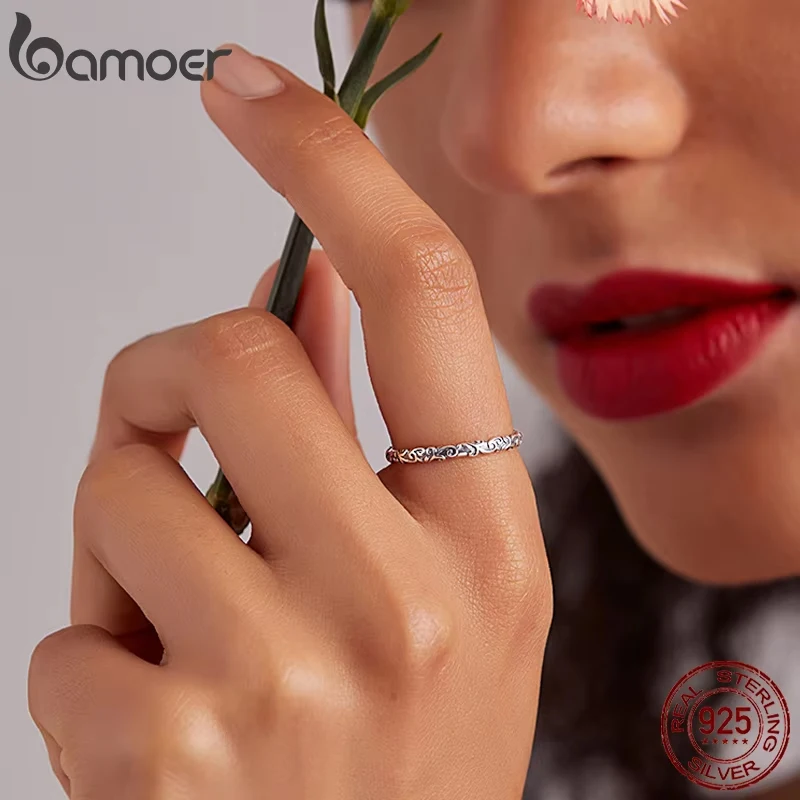 Silver Rings Silver Ring 2mm 925 Sterling Silver Vintage Pattern Minimalist Band Ring Silver Stacking Rings Women SCR513