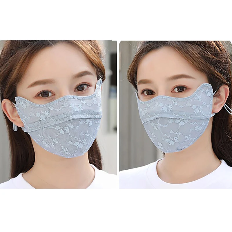 유니버설 여름 얇은 자외선 차단 레이스 마스크, 햇빛가리개 단색, 얼굴 커버 스트랩, 걸이식 귀 UV 보호 마스크