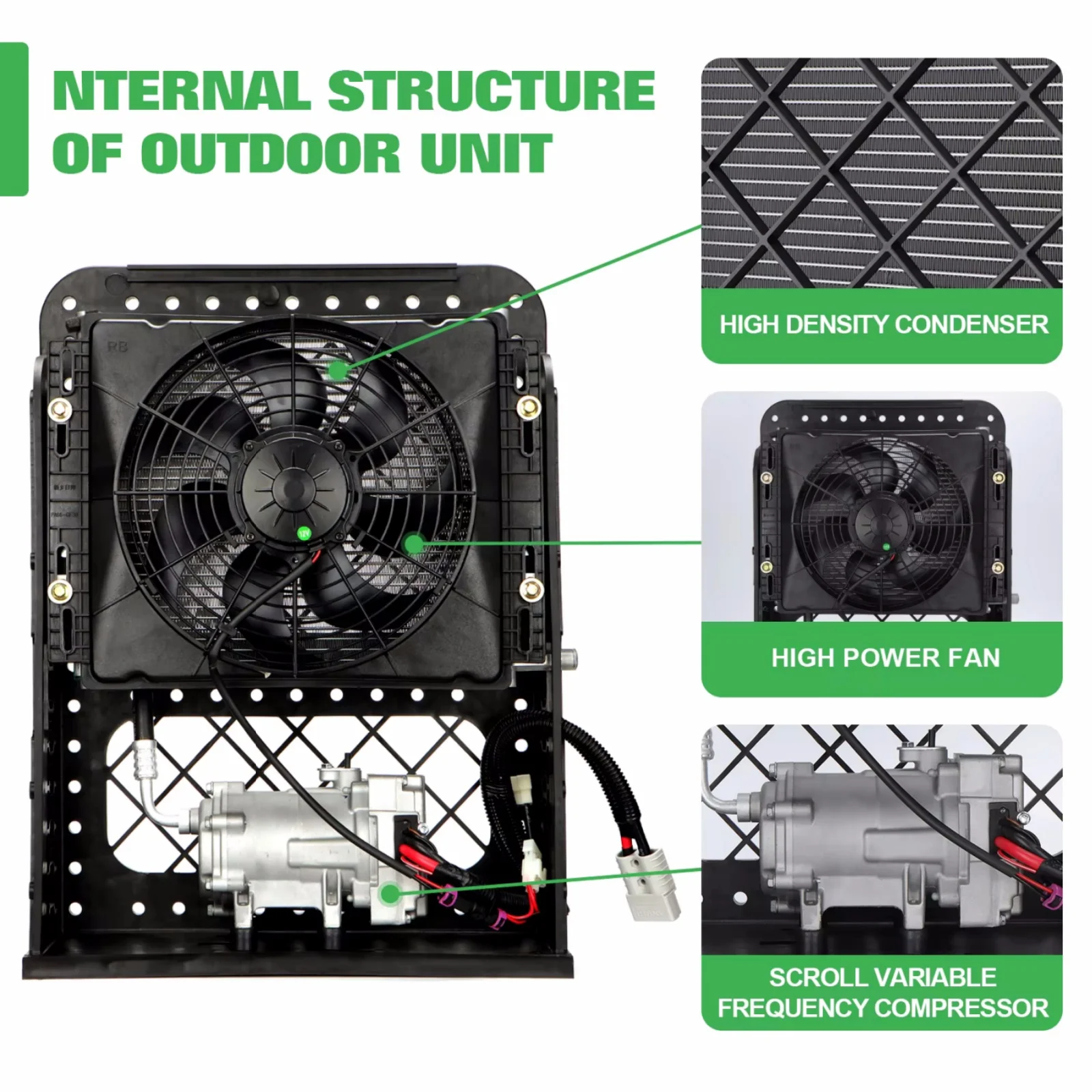 RV65F Universal 12V/24V DC Electric Air Conditioner, for RV Truck Excavator Engineering Vehicle Agricultural Vehicle Bus Van