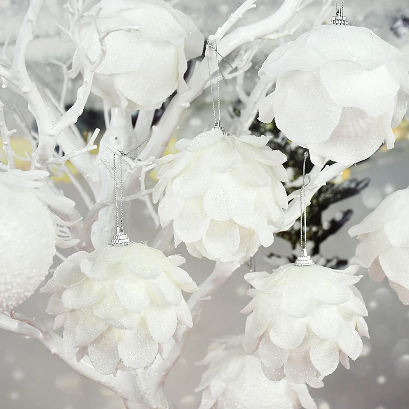 8cm White Christmas Ball Christmas Tree Ornament Xmas Decorations for Home 2023 New Year Tree Decorative Foam Balls 3Pcs/Box