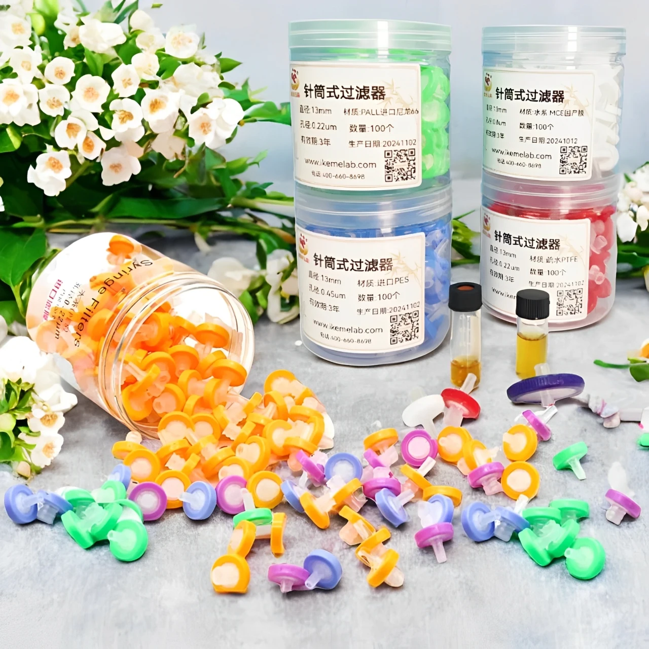 IKEME 100개 PES 주사기 필터 13mm 0.45um 실험실 필터