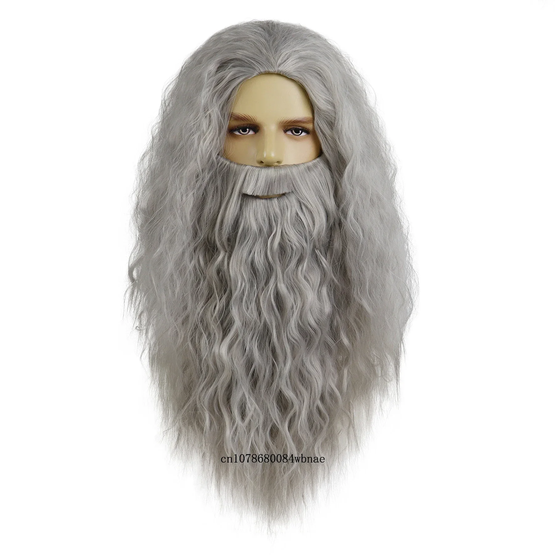 Valse baard, 30 cm, grijze baardpruik, lange krullende tovenaarbaard met elastische band, voor theater-cosplay, verkleedplezier, Halloween en kerstfeest