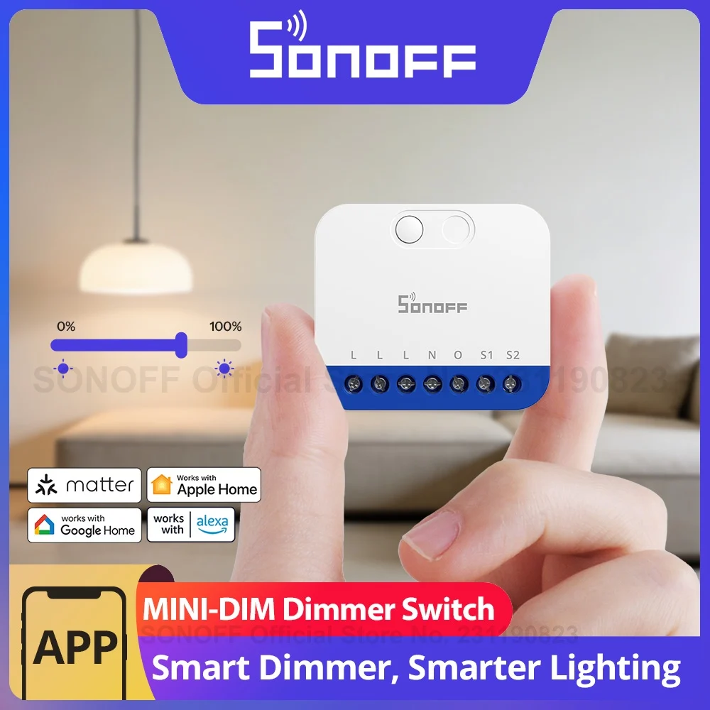 สวิตช์หรี่ไฟอัจฉริยะ SONOFF MINI-DIM Extreme Matter ผ่าน Wi-Fi หรี่ไฟได้แบบไม่กระพริบ รองรับไฟหลากหลายประเภท พร้อมฟังก์ชันตรวจสอบพลังงาน 1
