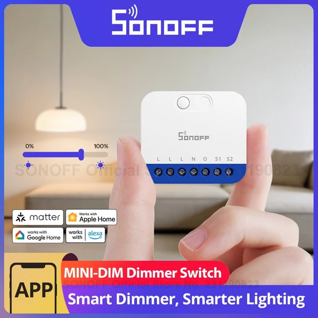 สวิตช์หรี่ไฟอัจฉริยะ SONOFF MINI-DIM Extreme Matter ผ่าน Wi-Fi หรี่ไฟได้แบบไม่กระพริบ รองรับไฟหลากหลายประเภท พร้อมฟังก์ชันตรวจสอบพลังงาน 1