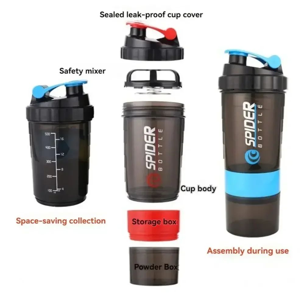 3 Layers Shaker Protein Bottle Powder Shake Cup Water Bottle Plastic Mixing Cup Body Building Exercise