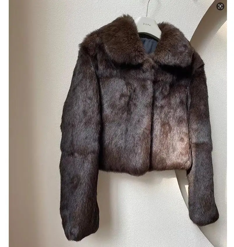 Women's real rabbit fur short jacket, natural rabbit fur jacket, winter warm and fashionable