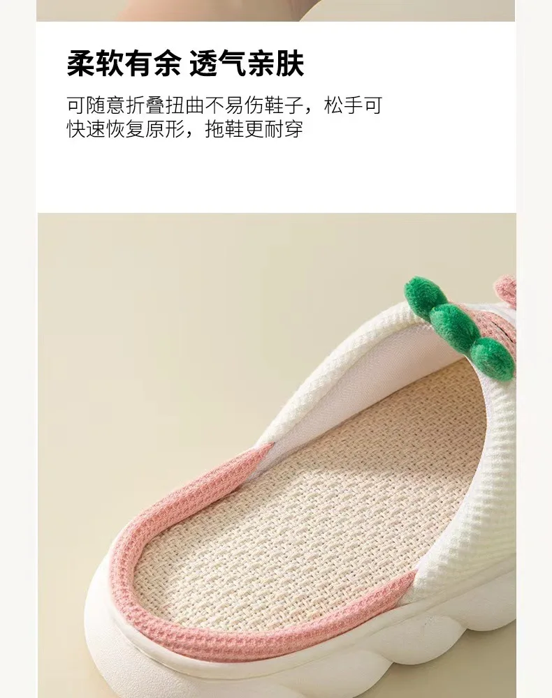Comwarm Leinen-Hausschuhe für Damen, rutschfeste EVA-Sohle, leichte Home-Slides, weiche Sohle, Indoor-Slides, Freizeit-Plattform, Damen-Hausschuhe – Detail 20