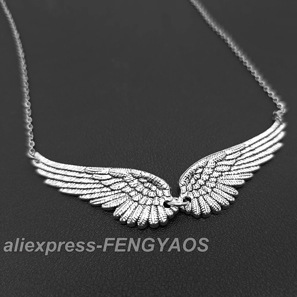Vintage Angel Wings Feather Choker Big Pendant Link Chains Statement Necklace for Women Wedding Tribal Gift