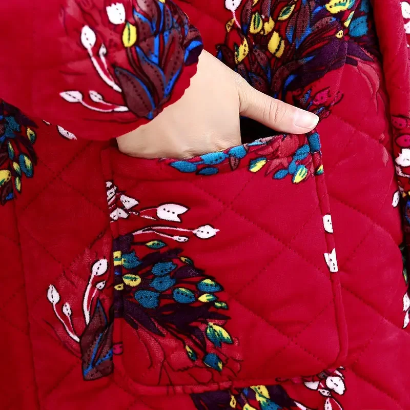 Winter Women's Clothing Mid-length Cotton Coat Korean Fashion Fleece Thickened Cotton Clothing Plus Size Printing Keep Warm