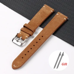 Vintage Suede Leather Quick - Release Watch Strap - Soft Replacement Wristband - 22mm (Yellow Brown)