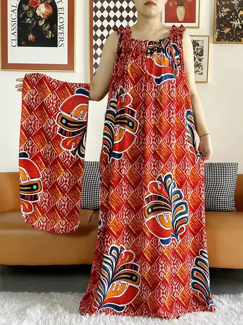 Robe d'été en fibre de coton avec écharpes pour femmes, sous-robe, Abaya Dashiki, Maxi Lady Robe, Kaftan, Robe éducative, 2024