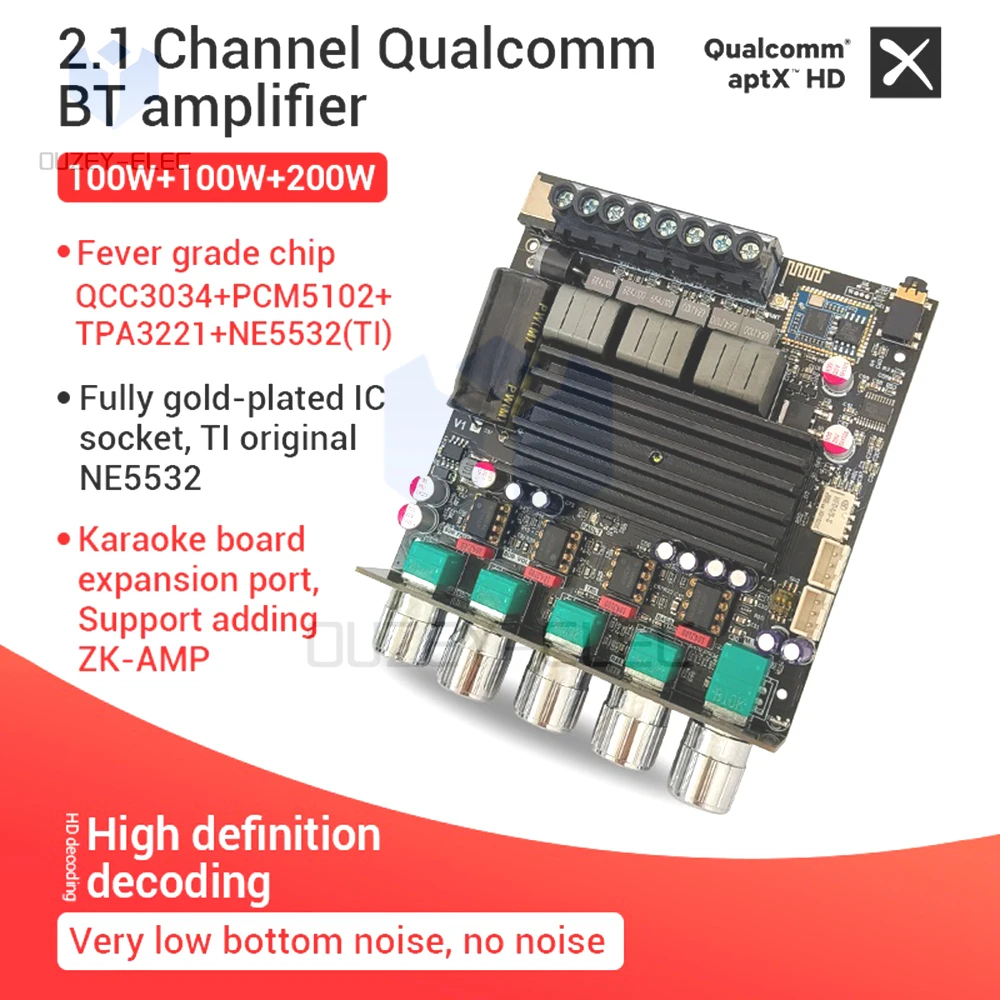 100Wx2 + 200W ZK-APTX1 Bluetooth Qualcomm Digital Amplifier Board 2.1 Channel Subwoofer Chip QCC3034 TPA3221