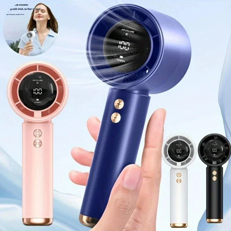 Portable Mini Handheld Fan with LED Display and Flashlight