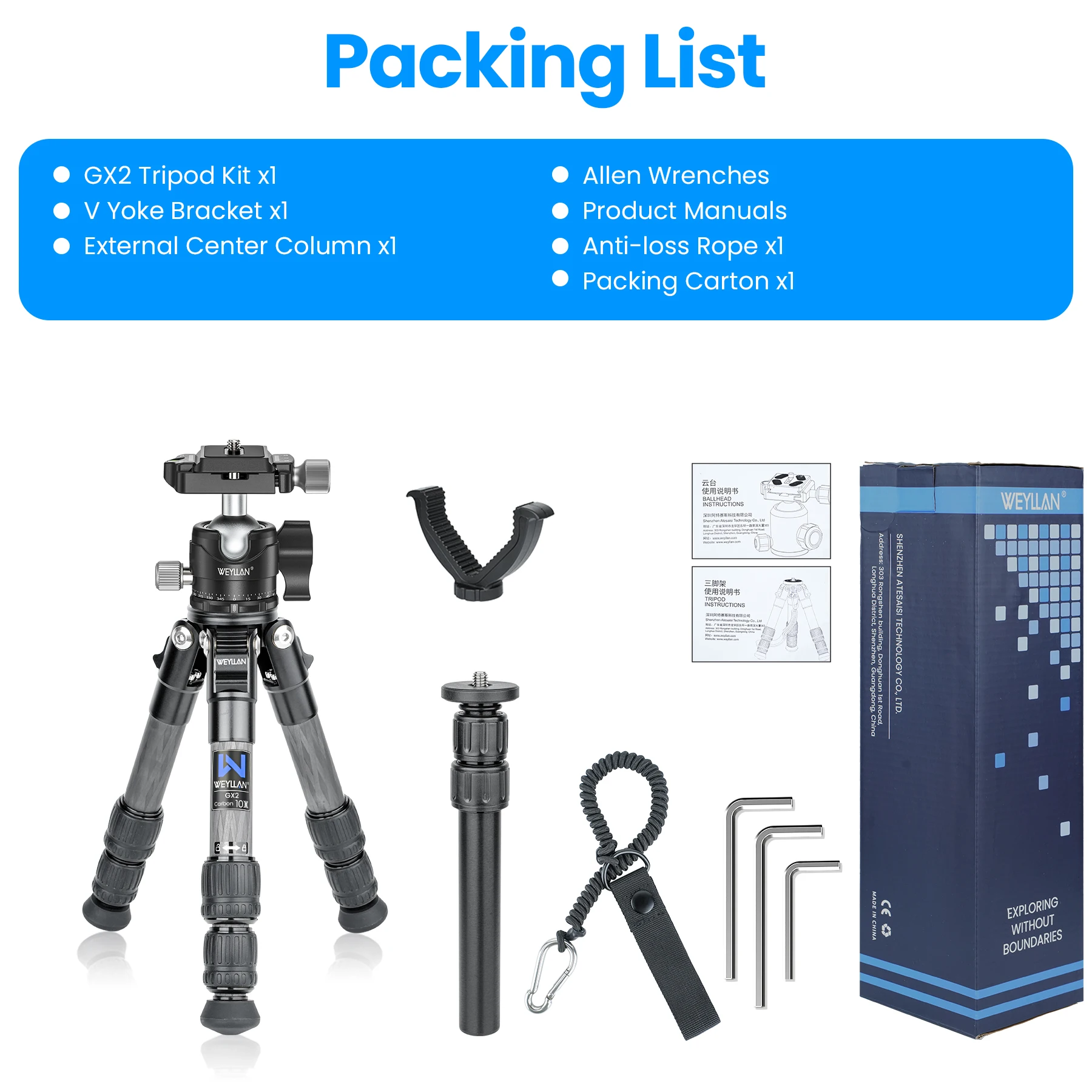 GX2 Carbon Fiber Tripod Compact Lightweight Portable Tabletop Tripods 360° Ball