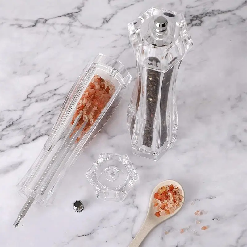 Manual Acrylic Salt and Pepper Grinder Sea Salt Shaker Prismatic Transparent Pepper Mill Ceramic Core Seasoning Bottle