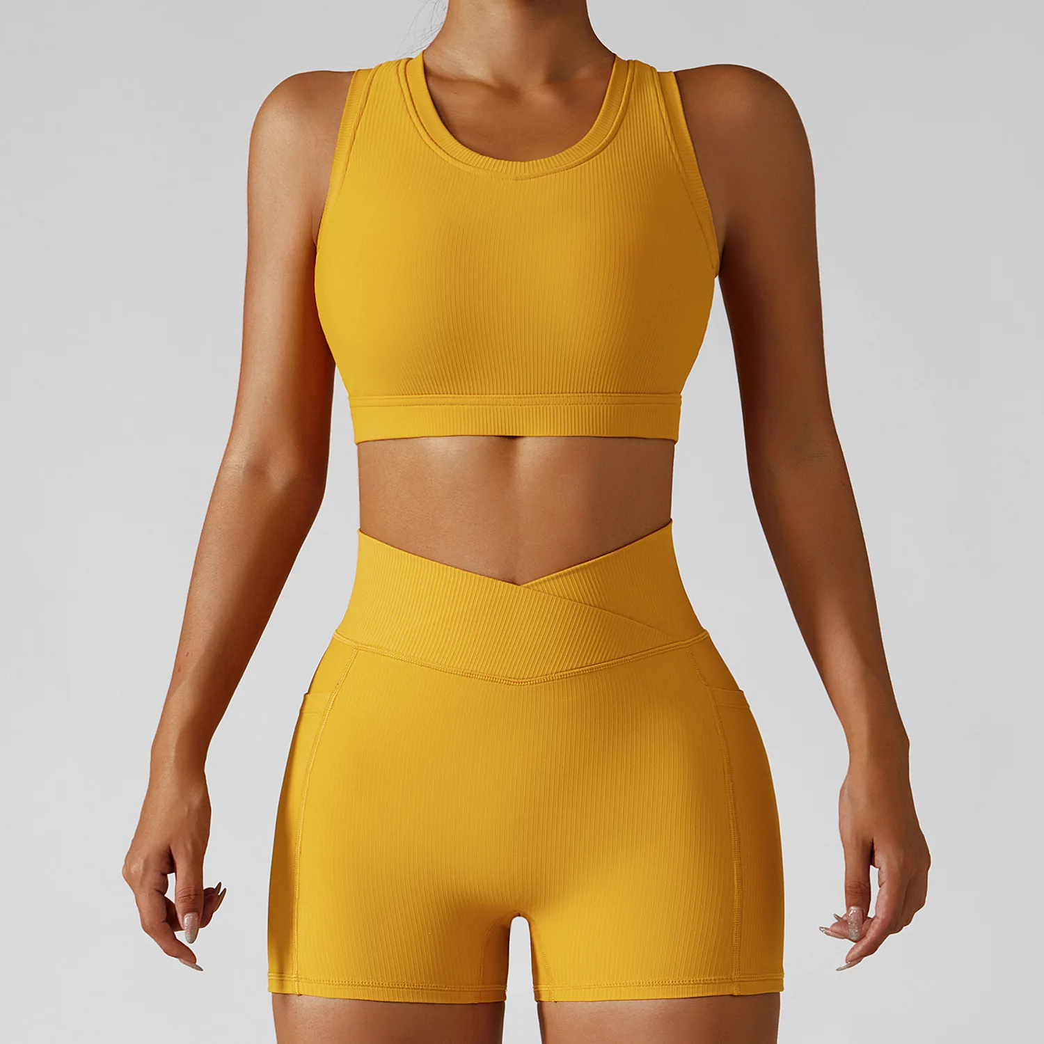 Summer 2022 2 PCS Women's Breathable Bra Pants Sports Suit Indoor Running Fitness Yoga Sets With Pockets