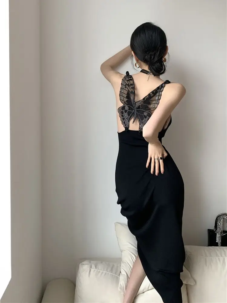 CHEERART Backless Butterfly Elegant Long Sexy Dress Women