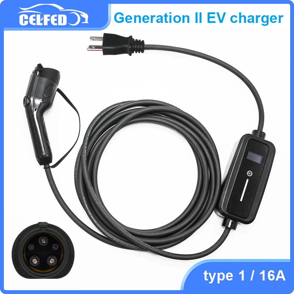 Caricabatteria Per Auto Elettrica Tipo1 Spina Livello 2 16A Evse 220V 3Kw Ev Ricarica Rapida Wallbox Mobile 5M Tpu Cavo Nero 10A 13A 16A