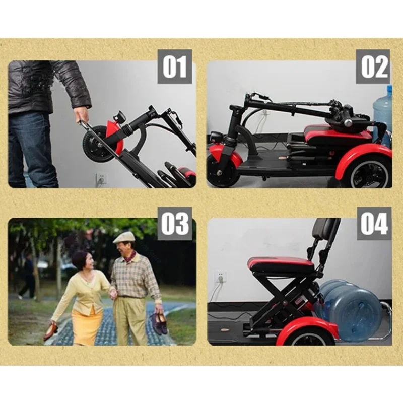 36V 300W 3 Wheel Mobility Scooter for Seniors 10 Inch Portable Foldable Lightweight Elderly Electric Tricycle Removable Battery