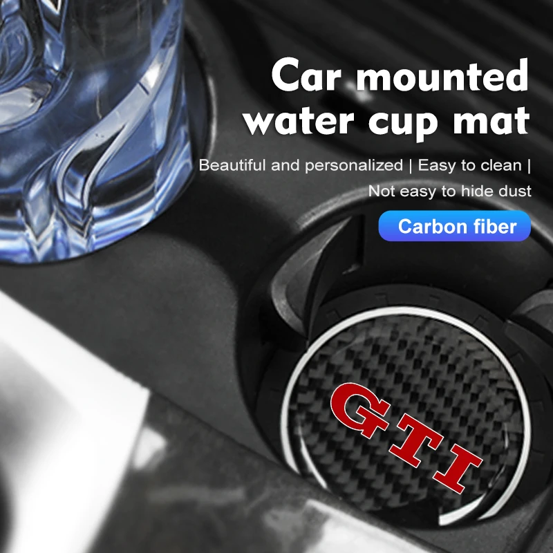 Car Water Cup Anti-slip Pad Carbon Fiber Holder Mat For GTI Tiguan Passat B5 B6 B7 CC Jetta MK5 MK6 Polo 2Pcs