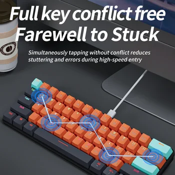 MUCAI MKA610 USB Mini Mechanical Gaming Wired Keyboard Red Switch 61 Key Gamer for Computer PC Laptop Detachable Cable 5