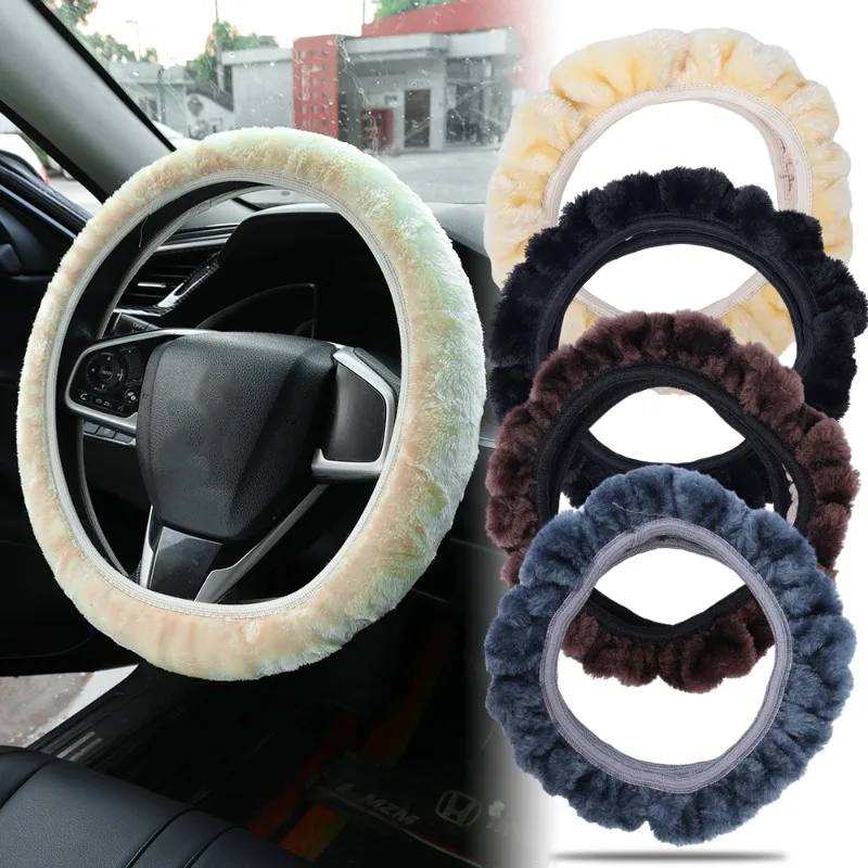 

Car Plush Warm Steering Wheel Cover Auto Stylish Winter Faux Fur Steering Wheel Covers Universal Car Interior Accessories