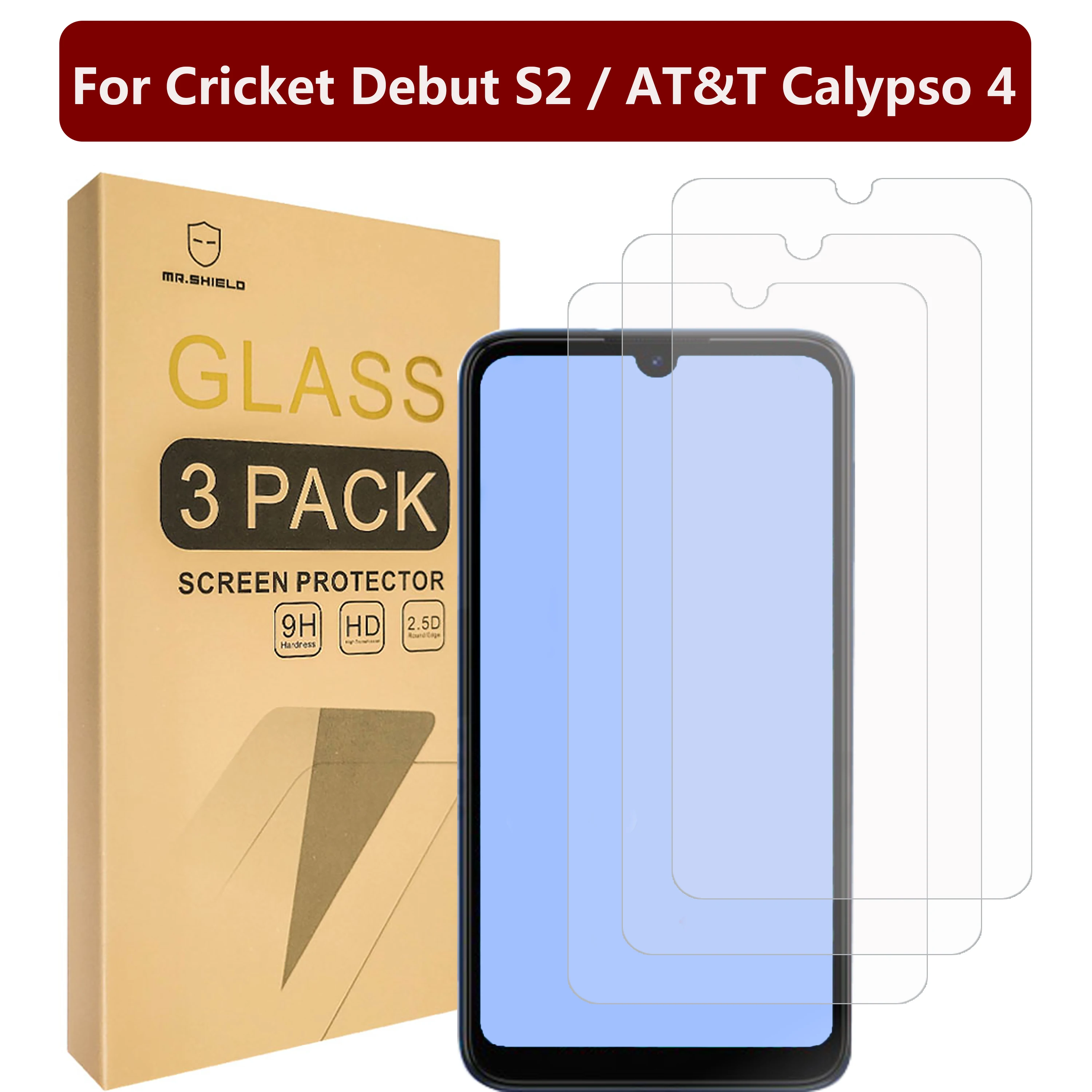 

Mr.Shield [3-Pack] Screen Protector For Cricket Debut S2 / AT&T Calypso 4 [Tempered Glass] [Japan Glass with 9H Hardness]