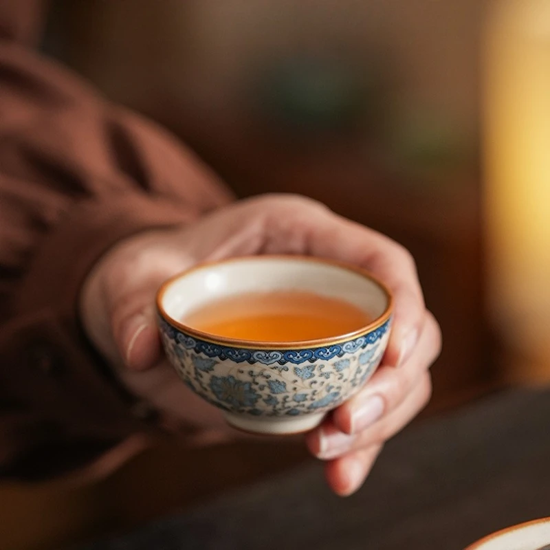 Blue & White Ru Porcelain Travel Tea Set - 1 Teapot 3 Cups, Portable Kung Fu Ceremony Kit with Lotus Pattern & Compact Case