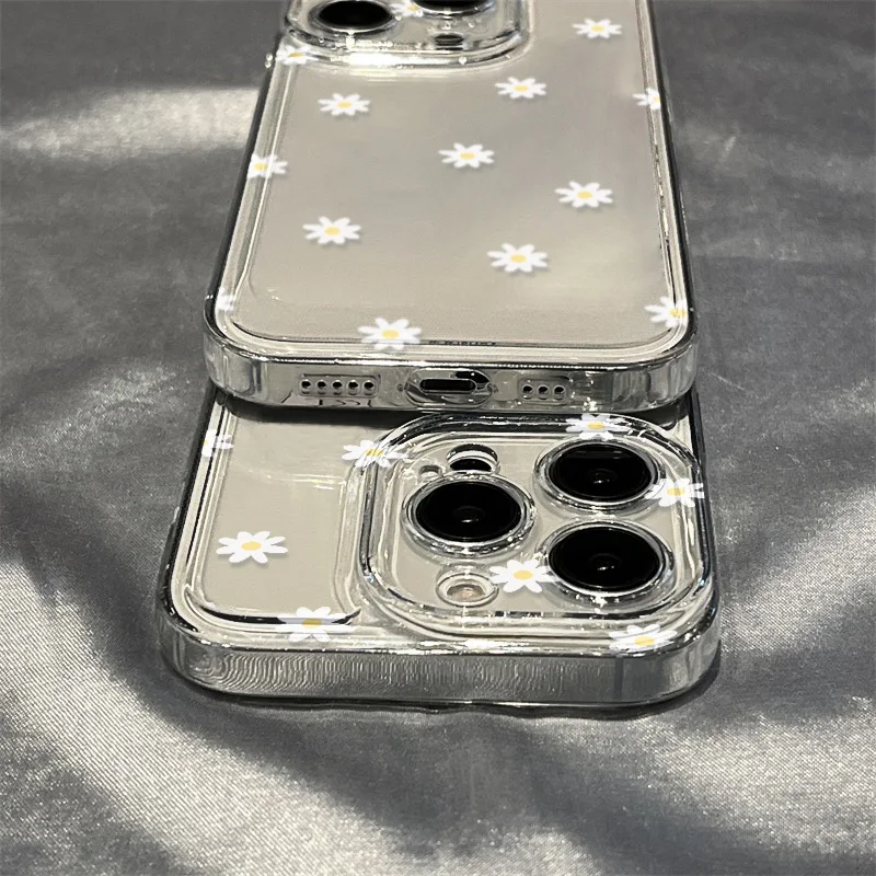 Gänseblümchen-Blumen-Handyhülle für iPhone 13, iPhone 11, 15, 14, 12, 16 Pro Max, 16e, 7, 8 Plus, XR SE, stoßfeste Silikon-weiche, klare Abdeckung – Detail 5