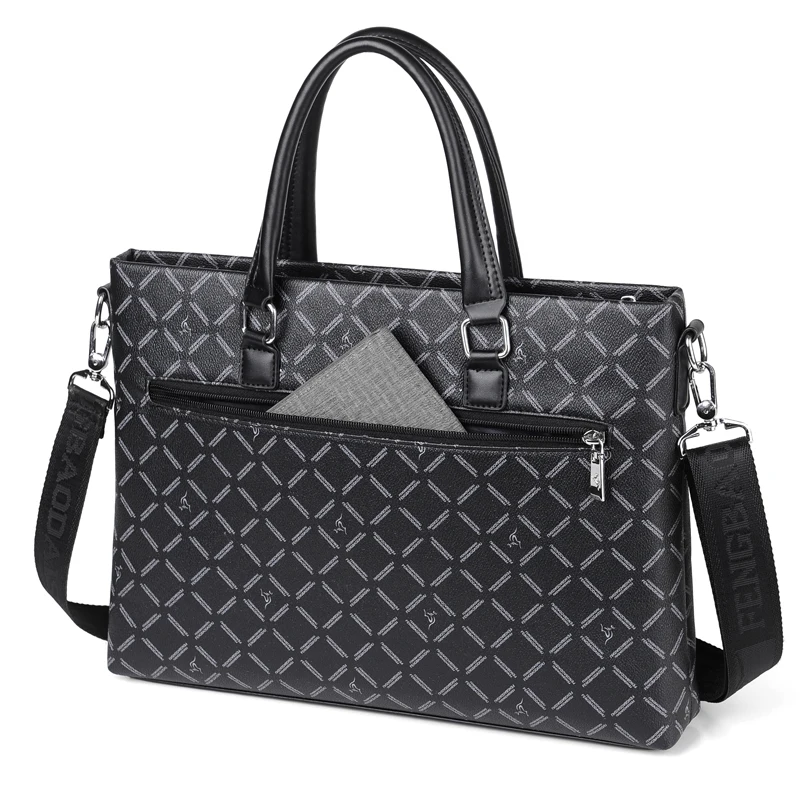 High end black checkered men's briefcase Wear resistant and splash proof laptop bag laptop bags for men  messenger bag men