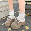 Winter New Baotou Slippers for Women Round Head Deep Mouth Suede Butterfly Knot Thick Bottom Non-slip Cotton Drag 5