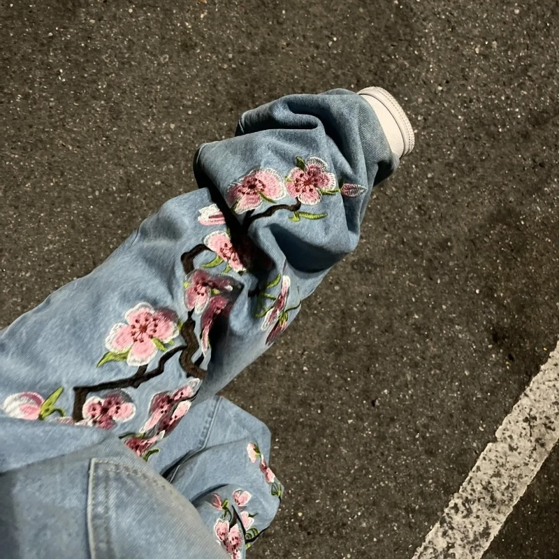 Y2K pants men Baggy Harajuku cherry blossom print pattern jeans Hip Hop streetwear men women gothic Casual wide leg Denim Pants 5
